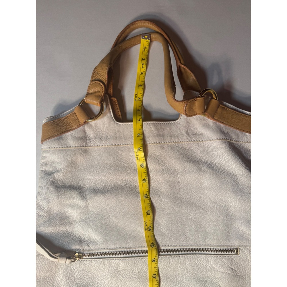 Margot Cream Tan Pebbled Genuine Leather Hobo Tote Bag Gold Hardware Large - Picture 5 of 14